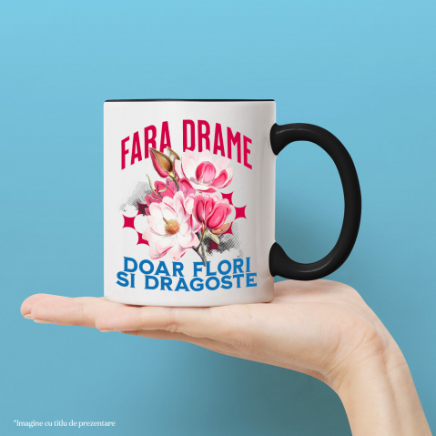 Cana Personalizata Buchet de Flori Roz „Fara Drame, Doar Flori si Dragoste” | Cadou Romantic și Elegant [1]