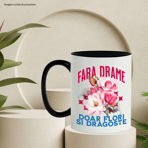 Cana Personalizata Buchet de Flori Roz „Fara Drame, Doar Flori si Dragoste” | Cadou Romantic și Elegant [2]