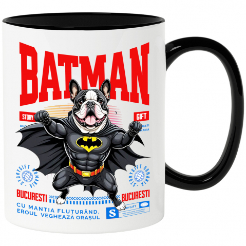 Căni - Cana Personalizata Bulldog În Costum de Batman – Câine Supererou pentru Copii și Iubitorii de Animale