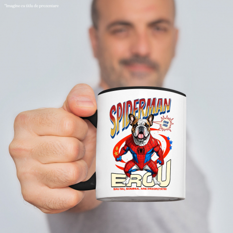 Cana Personalizata Bulldog în Costum Spider-Man - Cadou Personalizat pentru Copii și Familie [1]