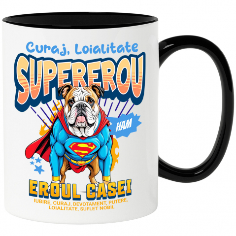 Căni - Cana Personalizata Bulldog în Costum de Superman – Produse Personalizate pentru Familie și Copii