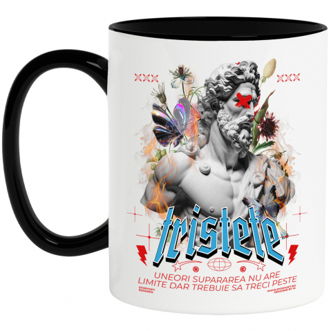 INGERI - Cana Personalizata Statuie Bust Bărbat Barbă și Păr Lung – Cadou Motivational „Supărarea Nu Are Limite”