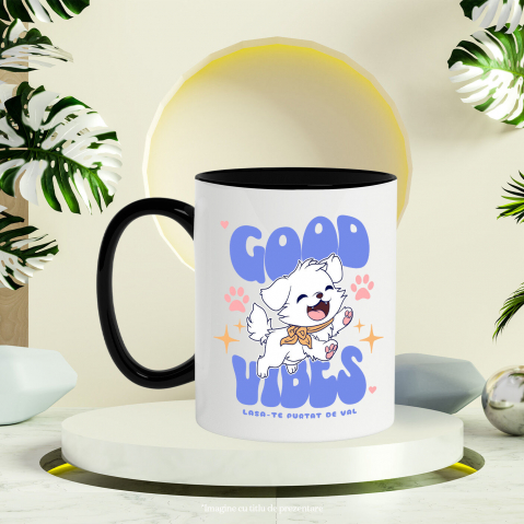 Cana Personalizata „Câine Alb Vesel Alergând – Good Vibes – Cadou Personalizat pentru Iubitorii de Câini” [2]