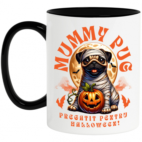 Halloween - Cana Personalizata Câine Pug Mumie Înfășurat și Dovleac Halloween | Cadouri Personalizate pentru Iubitorii de Câini și Familie