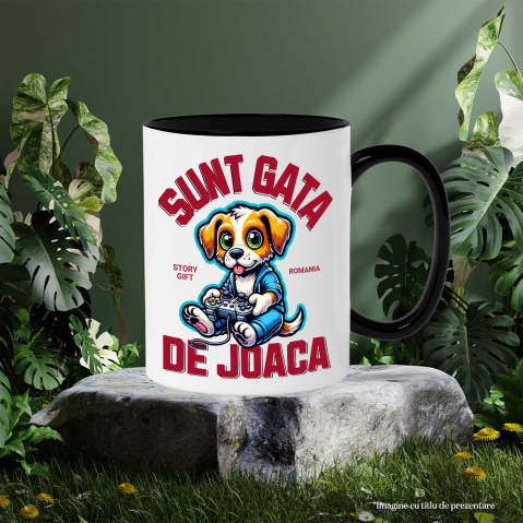 Cana Personalizata Câine cu Manetă Jocuri Video „Sunt Gata de Joacă” - Cadou Personalizat pentru Familie și Prieteni [2]