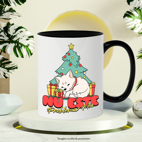 Cana Personalizata Câine Dormind Lângă Brad – Cadouri Colorate și Mesaj Amuzant „Nu Este Problema Mea” [2]