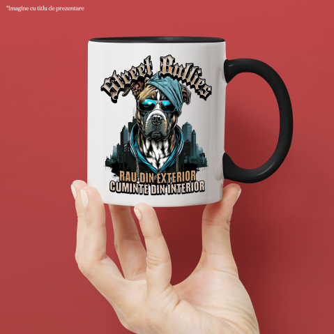 Cana Personalizata „Câine Portret Stil Gangster – Rau Din Exterior, Cuminte Din Interior – Cadou Personalizat” [1]