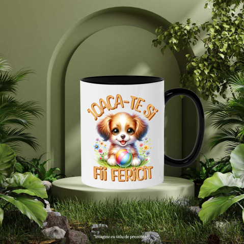 Cana Personalizata Câine Pui Vesel cu Minge Colorată - Cadou Personalizat pentru Copii și Familie [2]