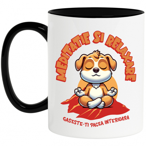 CAINE - Cana Personalizata Câine Relaxat în Yoga – Meditație și Relaxare | Tricou Personalizat