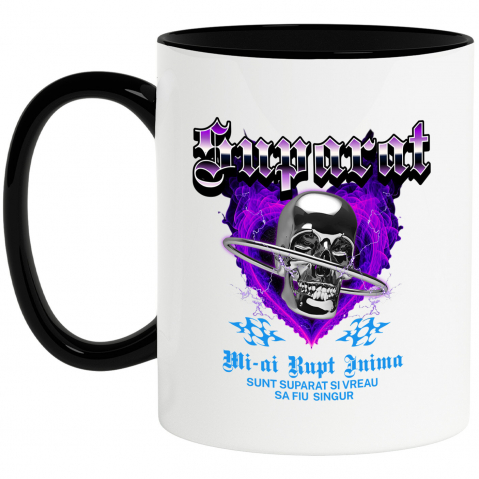 Dragoste - Cana Personalizata Cap de craniu metalic personalizat cu mesaj „Mi-ai rupt inima, sunt suparat și vreau să fiu singur”
