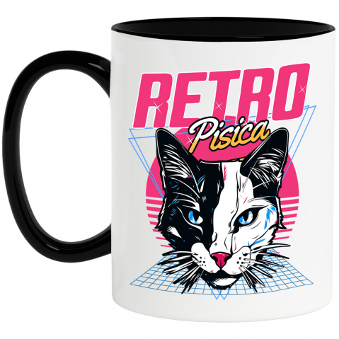 Pisici - Cana Personalizata Cap Pisica Alb Negru Retro - Cadou Personalizat Iubitorilor De Pisici, Familie și Prieteni