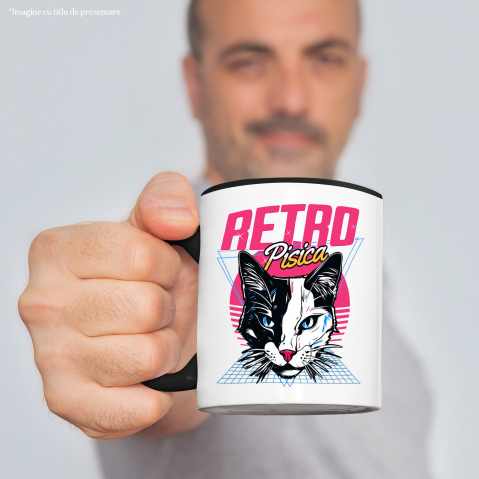 Cana Personalizata Cap Pisica Alb Negru Retro - Cadou Personalizat Iubitorilor De Pisici, Familie și Prieteni [1]