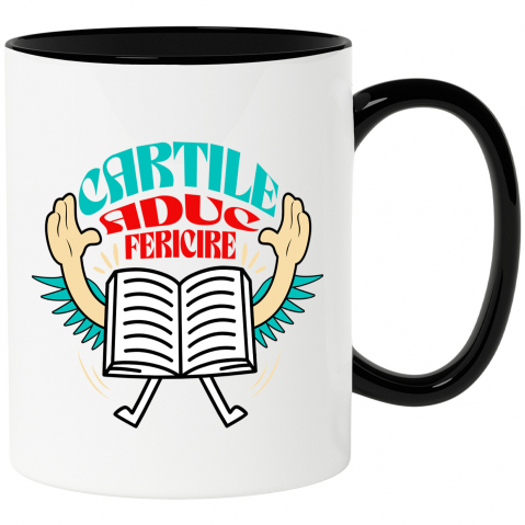 Cana Personalizata Carte Deschisă cu Mâini Ridicate - Cărțile Aduc Fericire și Educație