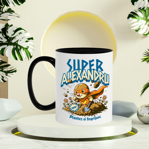 Cana Personalizata Cârtița Cu Mască Și Pelerină Roșie Super Erou – Cadou Personalizat Pentru Alexandru [2]