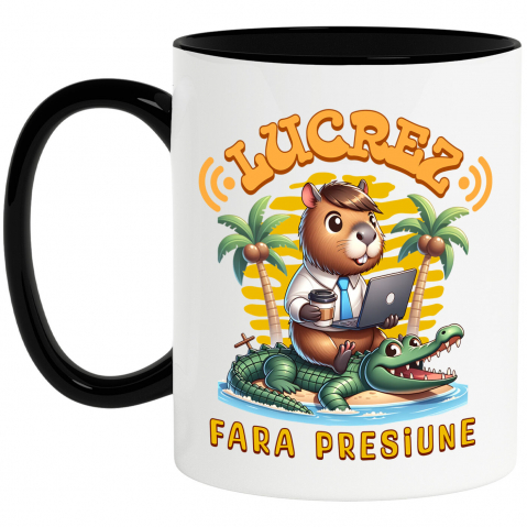 Planeta - Cana Personalizata "Castor Haios Costum cu Cravată și Laptop - Produse Personalizate pentru Munca de Acasă"