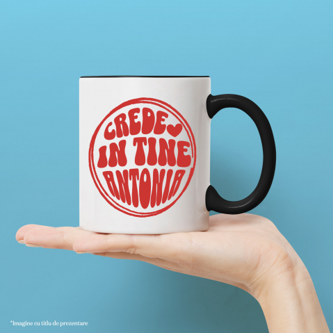 Cana Personalizata "Cerc Roșu Inimioară Suflet Crede În Tine - Cadou Personalizat pentru Antonia, Iubire și Prietenie" [1]