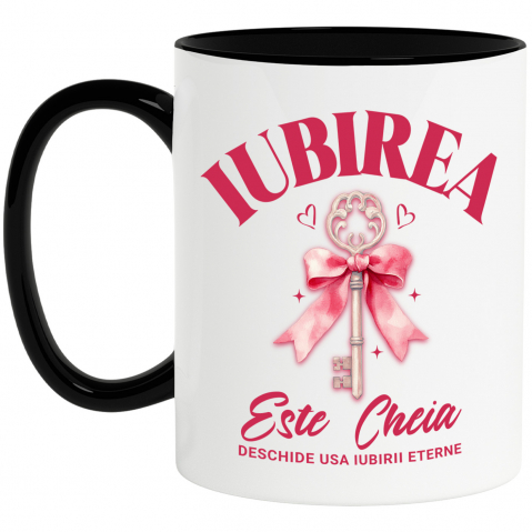 Dragoste - Cana Personalizata Cheie de Argint cu Funda Roz și Mesaj „Iubirea este cheia iubirii eterne” – Cadou Personalizat