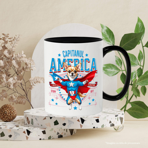 Cana Personalizata Chihuahua în Costum Captain America cu Pelerină - Cadou Personalizat pentru Copii și Iubitorii de Câini [2]