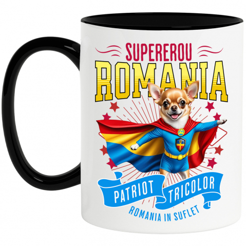 Supereroi - Cana Personalizata Chihuahua în Costum de Căpitan România – Cadou Personalizat pentru Iubitorii de Câini