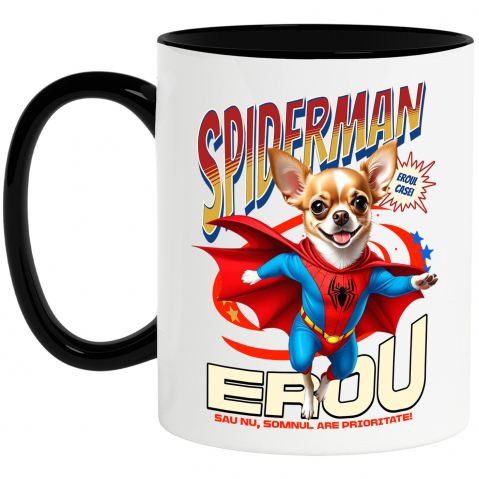 Cani Personalizate - Cana Personalizata Chihuahua în Costum Spider-Man - Cadou Personalizat pentru Copii și Familie