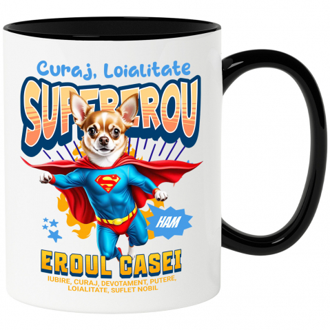 Supereroi - Cana Personalizata Chihuahua în Costum de Superman – Produse Personalizate pentru Familie și Copii