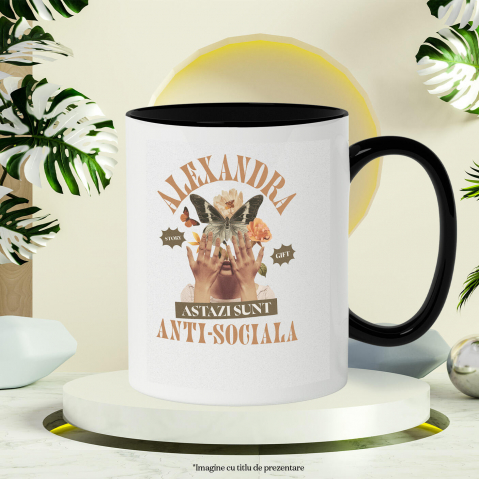 Cana Personalizata Chip Feminin cu Flori și Fluture | Cadou Personalizat Anti-sociala | Alexandra [2]