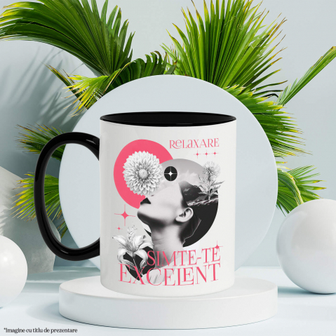 Cana Personalizata Chip Feminin cu Flori Diverse - „Relaxare, Simte-te Excelent” - Cadou Motivațional [2]