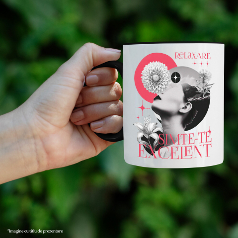 Cana Personalizata Chip Feminin cu Flori Diverse - „Relaxare, Simte-te Excelent” - Cadou Motivațional [1]