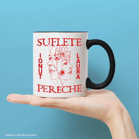 Cana Personalizata „Suflete Pereche Laura Ionut - Cadou Personalizat cu Flori pentru Valentine's Day și Dragobete” [1]