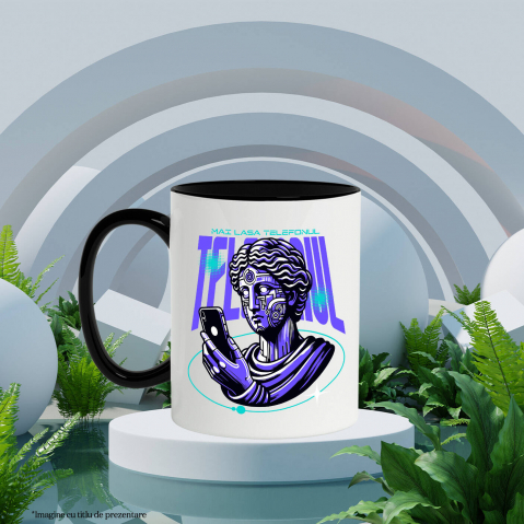 Cana Personalizata Chip Uman Statuie Grecească cu Telefon și Robot - „Haios, Mai Lasa Telefonul” - Cadou Personalizat [2]