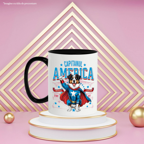 Cana Personalizata Australian Shepherd în Costum de Captain America cu Pelerină - Cadou Personalizat pentru Copii și Iubitorii de Câini [2]
