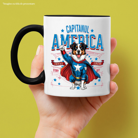 Cana Personalizata Australian Shepherd în Costum de Captain America cu Pelerină - Cadou Personalizat pentru Copii și Iubitorii de Câini [1]