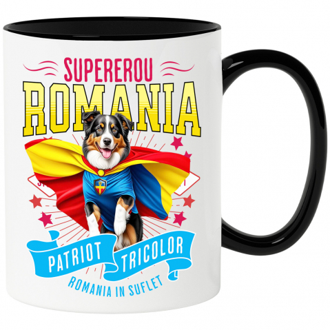 Supereroi - Cana Personalizata Ciobănesc Australian în Costum de Căpitan România – Cadou Personalizat pentru Iubitorii de Câini
