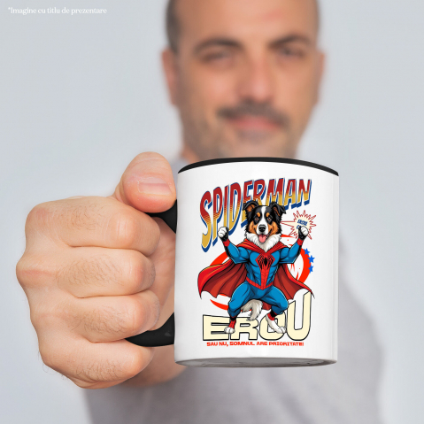 Cana Personalizata Ciobănesc Australian în Costum Spider-Man - Cadou Personalizat pentru Copii și Familie [1]