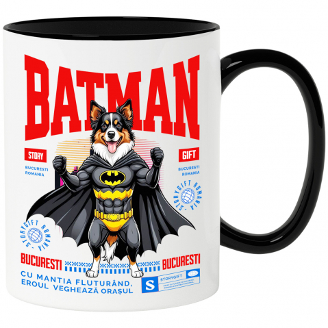 Supereroi - Cana Personalizata Ciobănesc Australian în Costum de Batman – Câine Supererou pentru Copii și Iubitorii de Animale