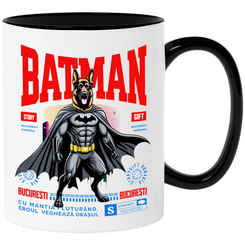 Supereroi - Cana Personalizata Ciobănesc German În Costum de Batman – Câine Supererou pentru Familie și Copii