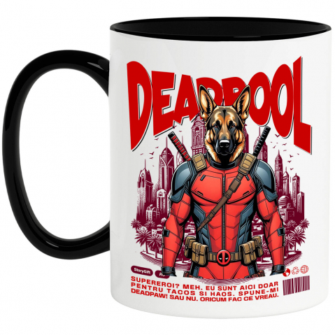 Cadouri Pentru Cupluri - Cana Personalizata Ciobănesc German în Costum Deadpool - Cadou Personalizat pentru Copii și Familie