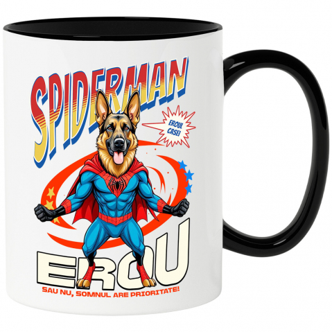 Cani Personalizate - Cana Personalizata Ciobănesc German în Costum Spider-Man cu Pelerină - Cadou Personalizat pentru Iubitorii de Câini și Copii
