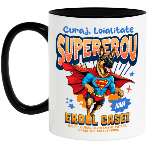 Supereroi - Cana Personalizata Ciobănesc German în Costum de Superman – Cadouri Personalizate pentru Familie și Copii