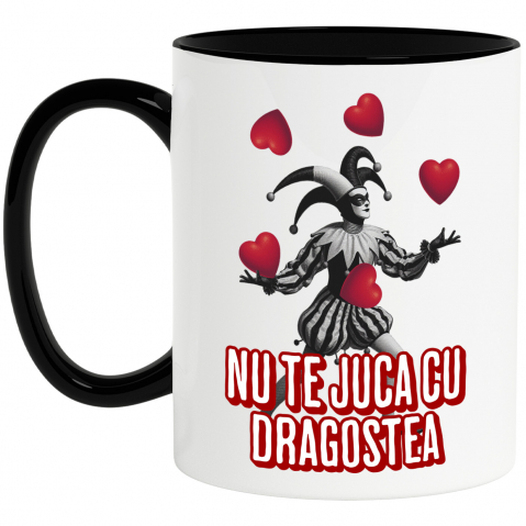 Dragoste - Cana Personalizata Clovn Jonglând cu Inimi „Nu te Juca cu Dragostea Mea” – Cadou Personalizat de Valentine's Day