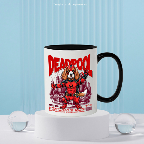 Cana Personalizata Cocker Spaniel în Costum Deadpool – Câine Supererou Amuzant și Personalizat [2]