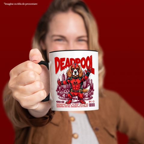 Cana Personalizata Cocker Spaniel în Costum Deadpool – Câine Supererou Amuzant și Personalizat [1]