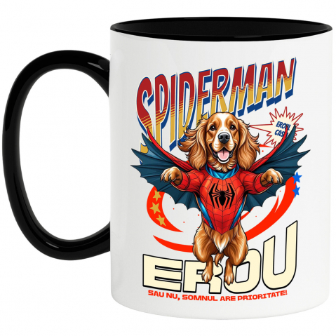 Cani Personalizate - Cana Personalizata Cocker Spaniel în Costum Spider-Man cu Pelerină - Cadou Personalizat pentru Copii și Iubitorii de Câini