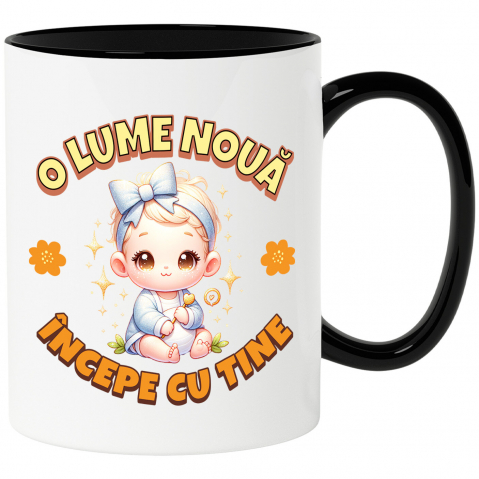 Cana Personalizata Cadou Personalizat „O Lume Nouă Începe Cu Tine” | Fetiță Cu Funda
