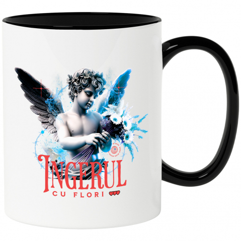 INGERI - Cana Personalizata Statuie Copil Înger Cu Flori – Cadou Personalizat Aripi Buchet De Flori