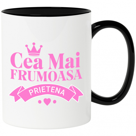 Prieteni - Cana Personalizata "Coroana Regală de Prințesă cu Inimioare Roz – Mesaj Personalizat ‘Cea Mai Frumoasă Prietenie’"