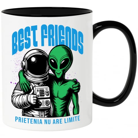 Prieteni - Cana Personalizata "Costum Astronaut Extraterestru Verde - Cei Mai Buni Prieteni Fără Limite în Galaxie"