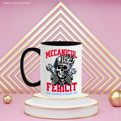 Cana Personalizata Craniu cu Cască și Flăcări – Mecanicul Fericit, Pasiune pentru Motociclete [2]