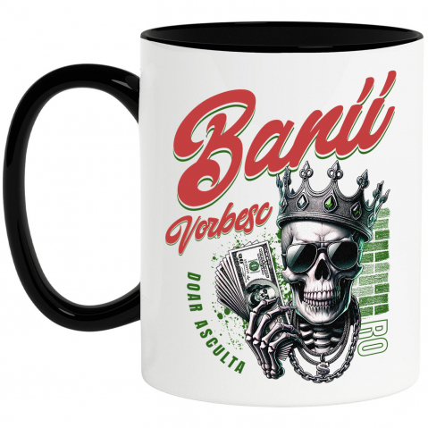 BANI - Cana Personalizata Craniu cu Coroană și Dolari – Design Badass Personalizat pentru Cadouri