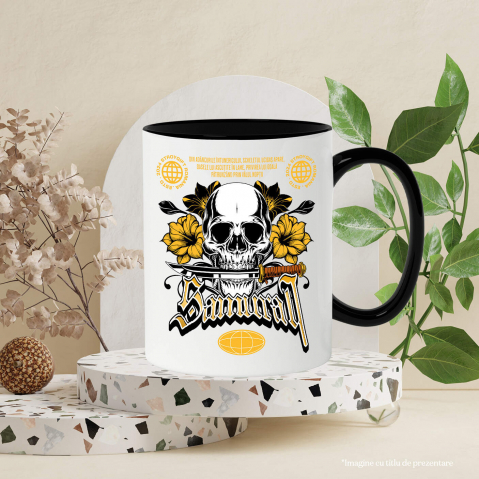 Cana Personalizata Craniu Uman cu Cuțit și Flori Colorate – Design Samurai și Războinici [2]